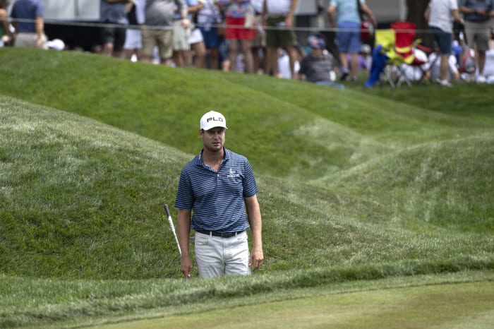 Mar 15, 2024; Ponte Vedra Beach, Florida, USA; Harris English watches his shot from the rough during the second round of THE PLAYERS Championship golf tournament.